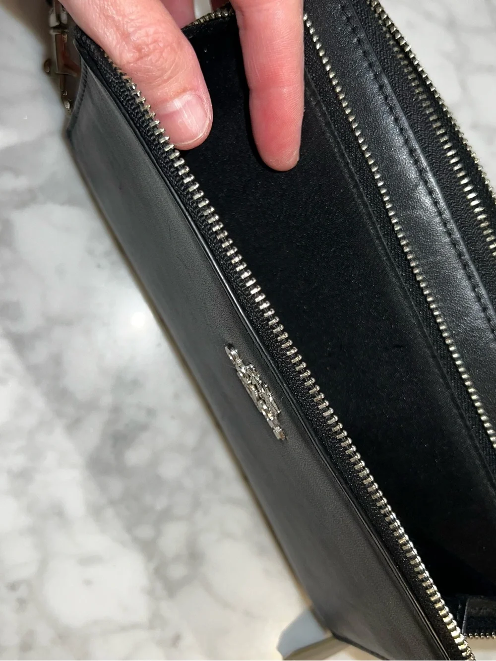 Coach Black Leather Zip-Around Wristlet/Wallet with Silver Logo
